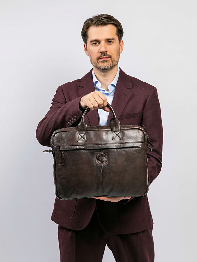 Деловая сумка Dr.Koffer из натуральной кожи темно-коричневая