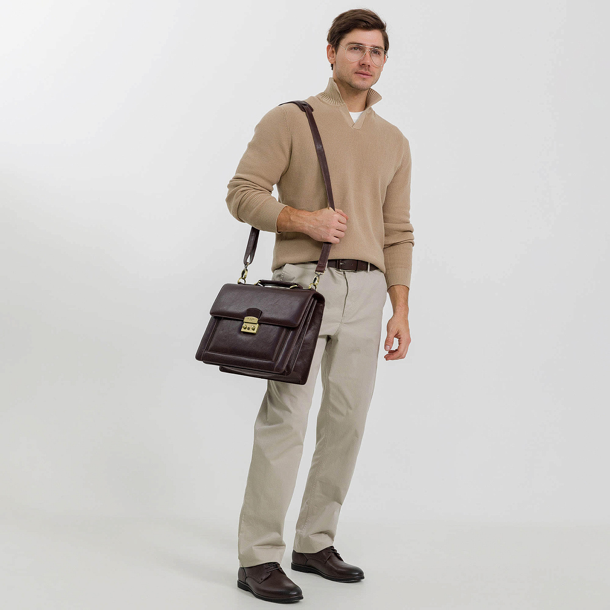 Портфель Dr.Koffer из натуральной кожи темно-коричневый