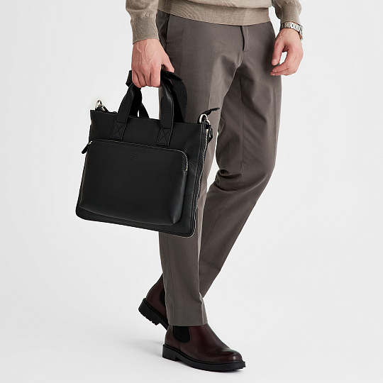 Деловая сумка Dr.Koffer из натуральной кожи черная