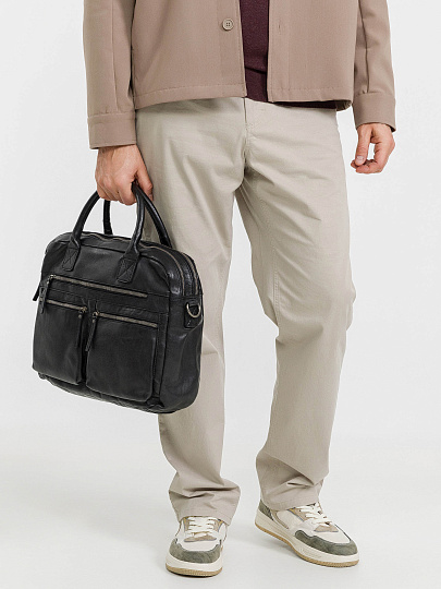 Деловая сумка Dr.Koffer из натуральной кожи черная