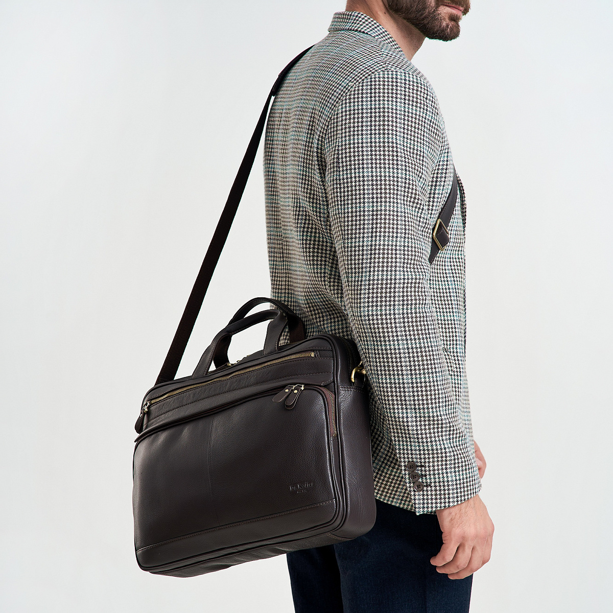 Деловая сумка Dr.Koffer из натуральной кожи темно-коричневая