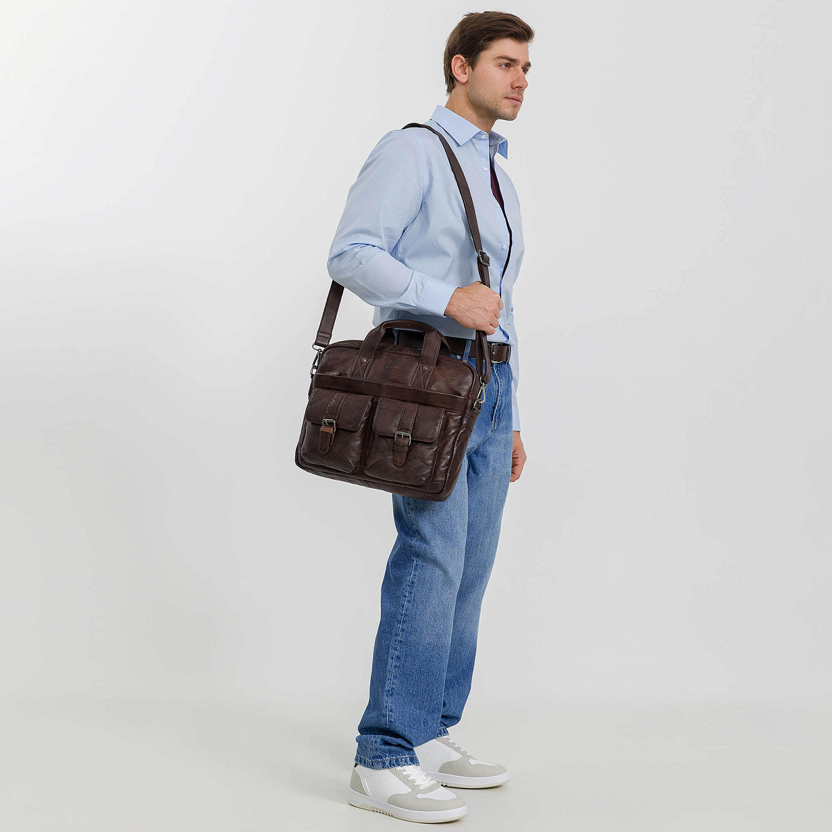 Деловая сумка Dr.Koffer из натуральной кожи темно-коричневая