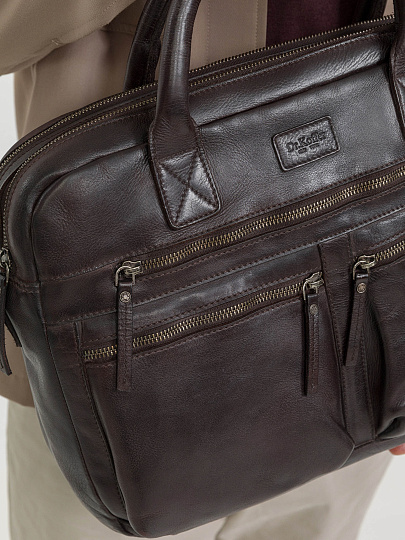 Деловая сумка Dr.Koffer из натуральной кожи темно-коричневая