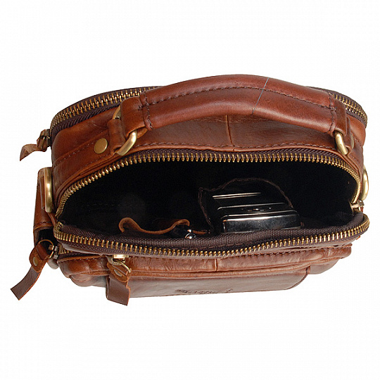Коричневая кожаная сумка со съемным плечевым ремнем и ручкой Dr.Koffer 105142-21-09