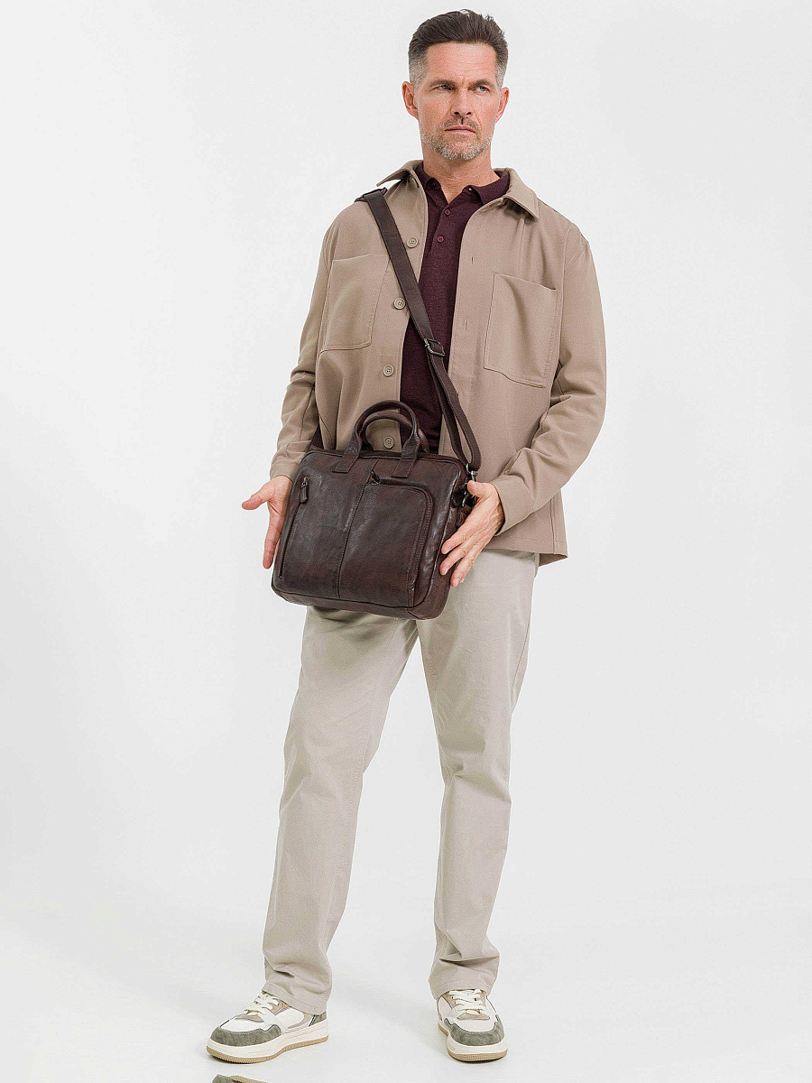 Деловая сумка Dr.Koffer из натуральной кожи темно-коричневая