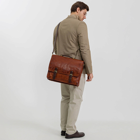 Портфель Dr.Koffer из натуральной кожи светло-коричневый