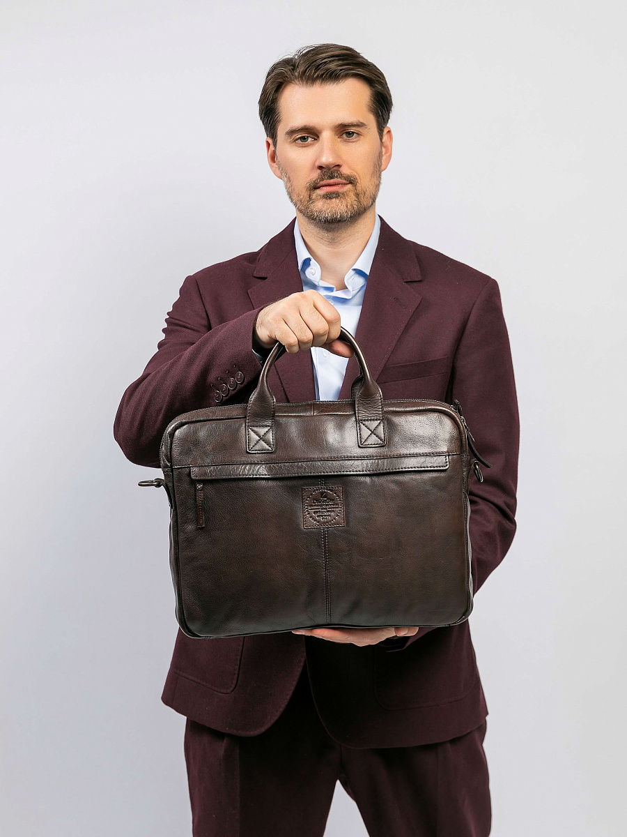 Деловая сумка Dr.Koffer из натуральной кожи темно-коричневая