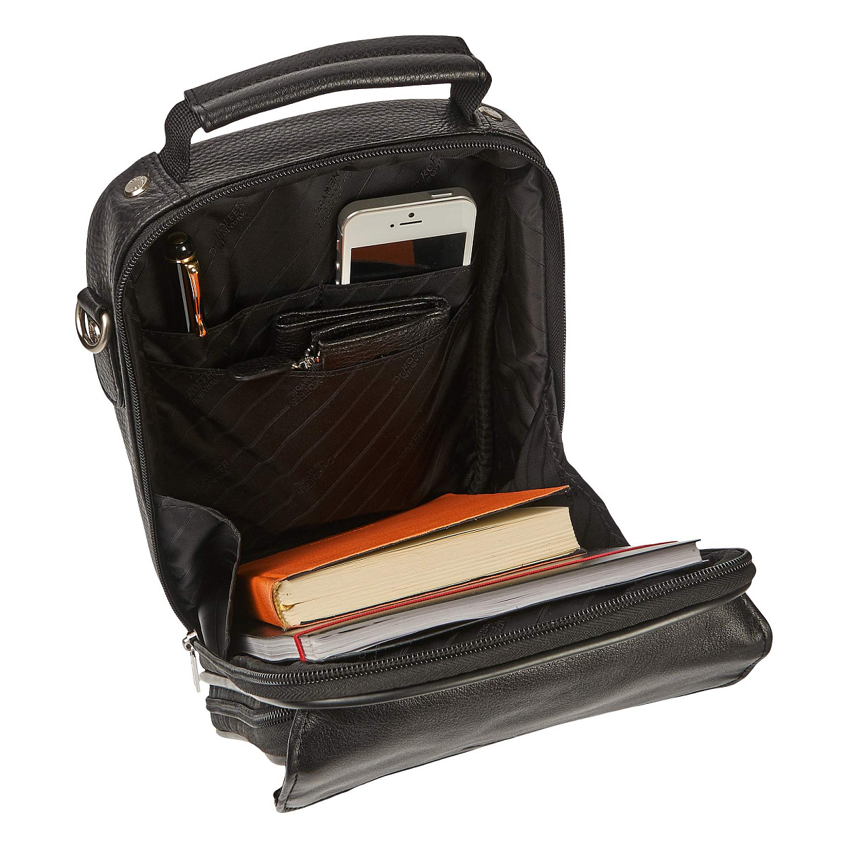 Черная кожаная сумка для документов с теснением Dr.Koffer B216170-02-04