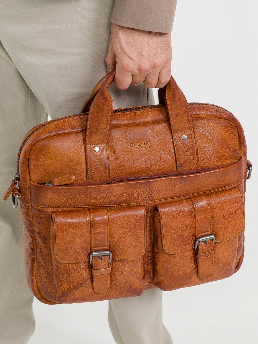 Деловая сумка Dr.Koffer из натуральной кожи коричневая