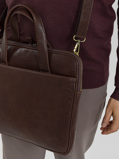 Деловая сумка Dr.Koffer из натуральной кожи темно-коричневая