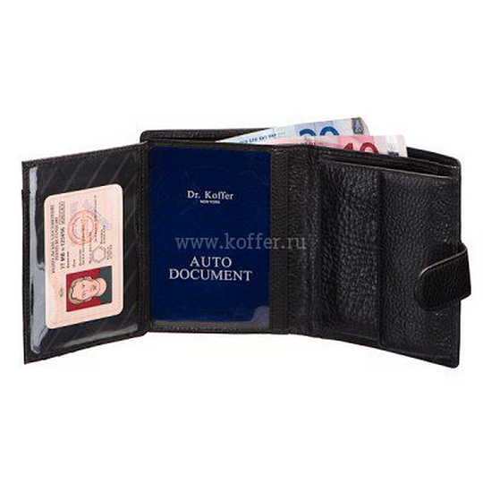 Пормоне из зернистой кожи с секцией для автодокументов и клапаном на кнопке Dr.Koffer X510228-02-04