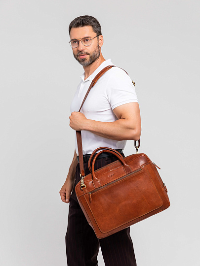 Деловая сумка Dr.Koffer из натуральной кожи коричневая