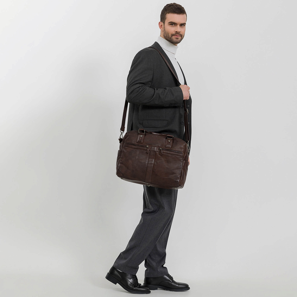 Деловая сумка Dr.Koffer из натуральной кожи темно-коричневая