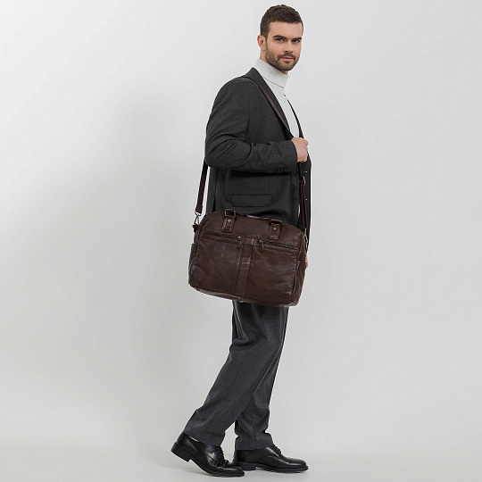 Деловая сумка Dr.Koffer из натуральной кожи темно-коричневая