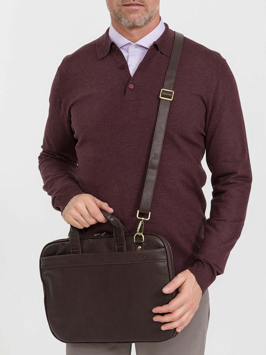 Деловая сумка Dr.Koffer из натуральной кожи темно-коричневая