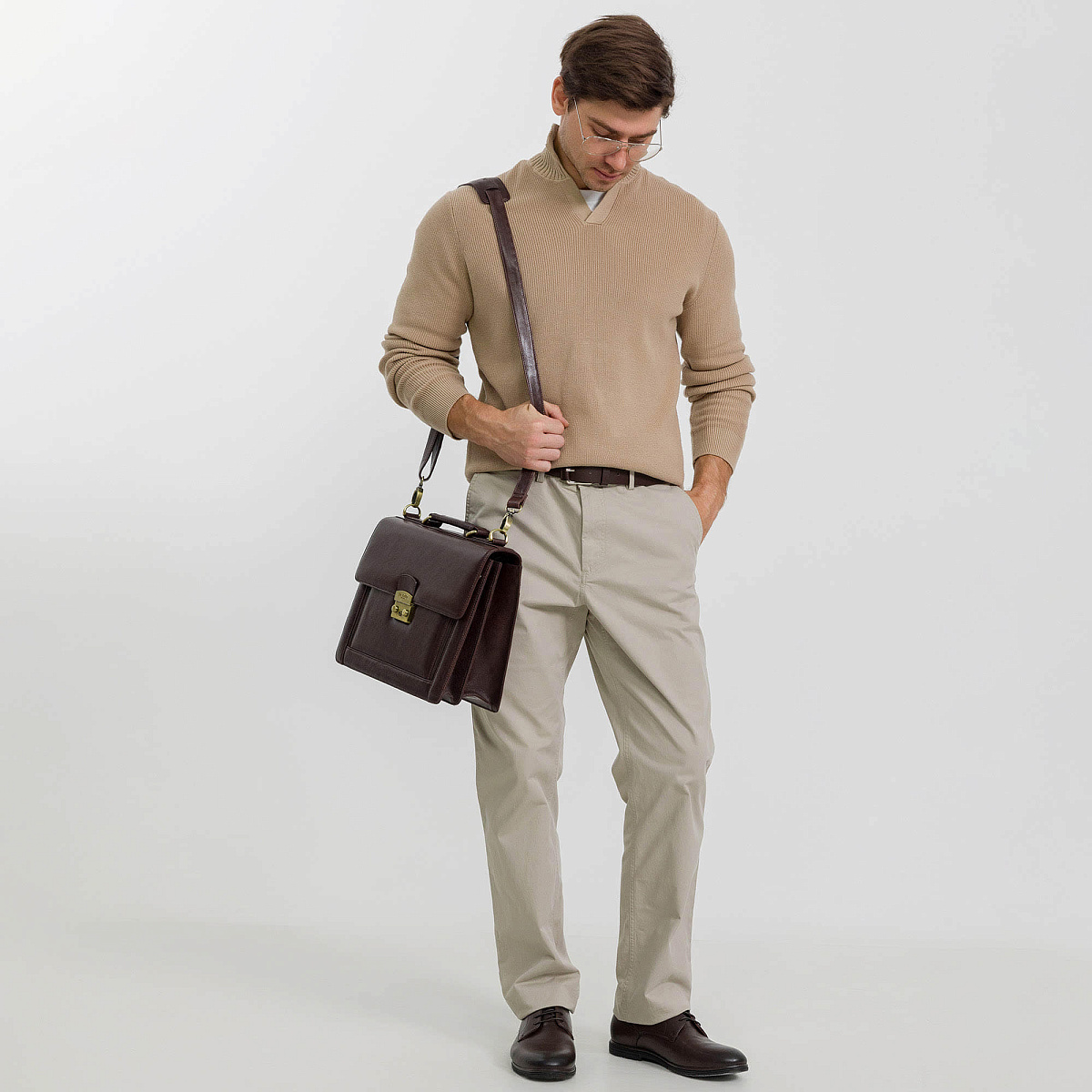 Портфель Dr.Koffer из натуральной кожи темно-коричневый