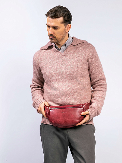 Сумка на пояс Dr. Koffer из натуральной кожи бордовая