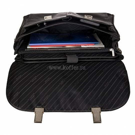 Классический портфель вытянутой формы с застежками на замках и съемным плечевым ремнем (черного цвета) Dr.Koffer B285050-02-04