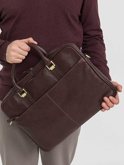 Деловая сумка Dr.Koffer из натуральной кожи темно-коричневая