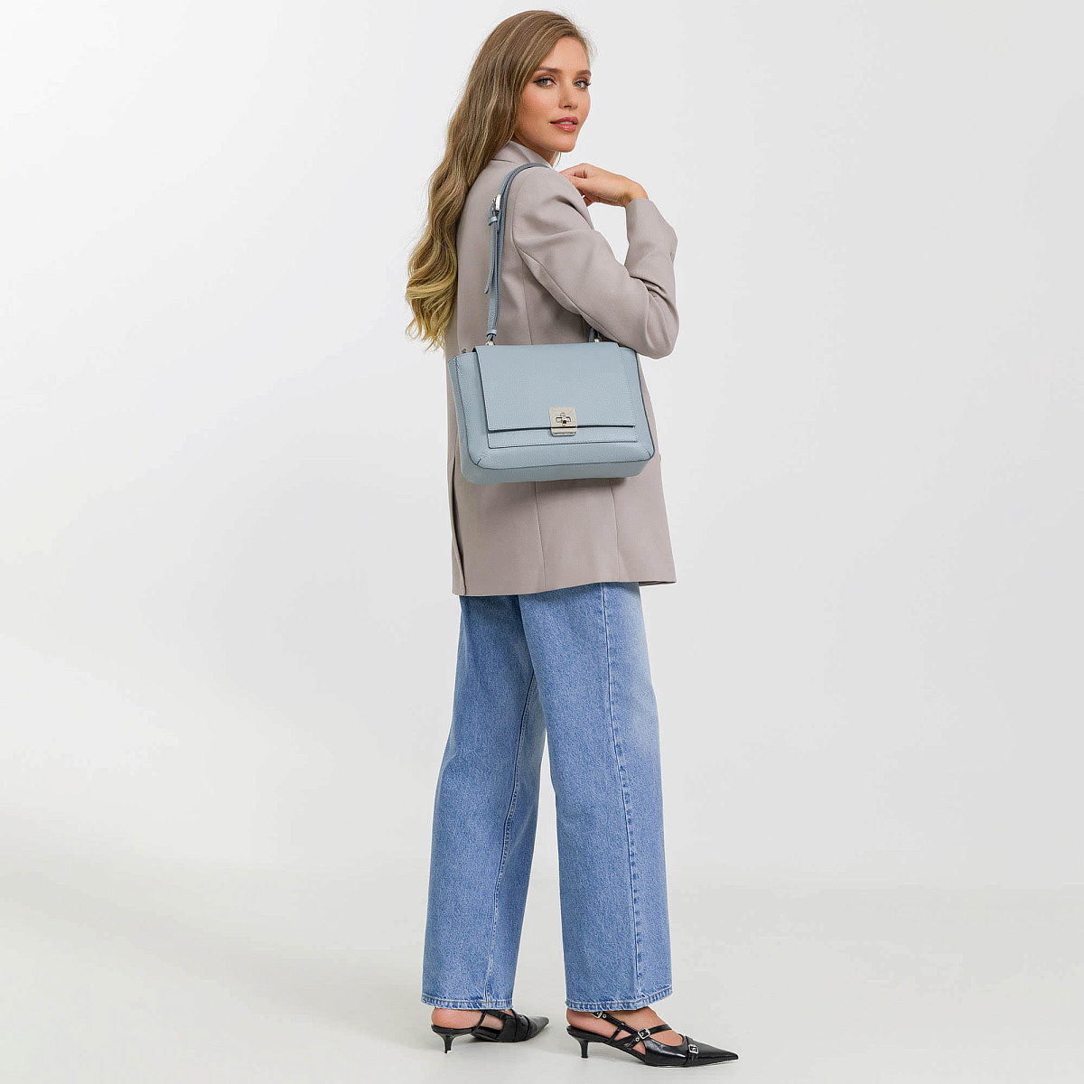 Женская сумка Dr. Koffer из натуральной кожи голубая
