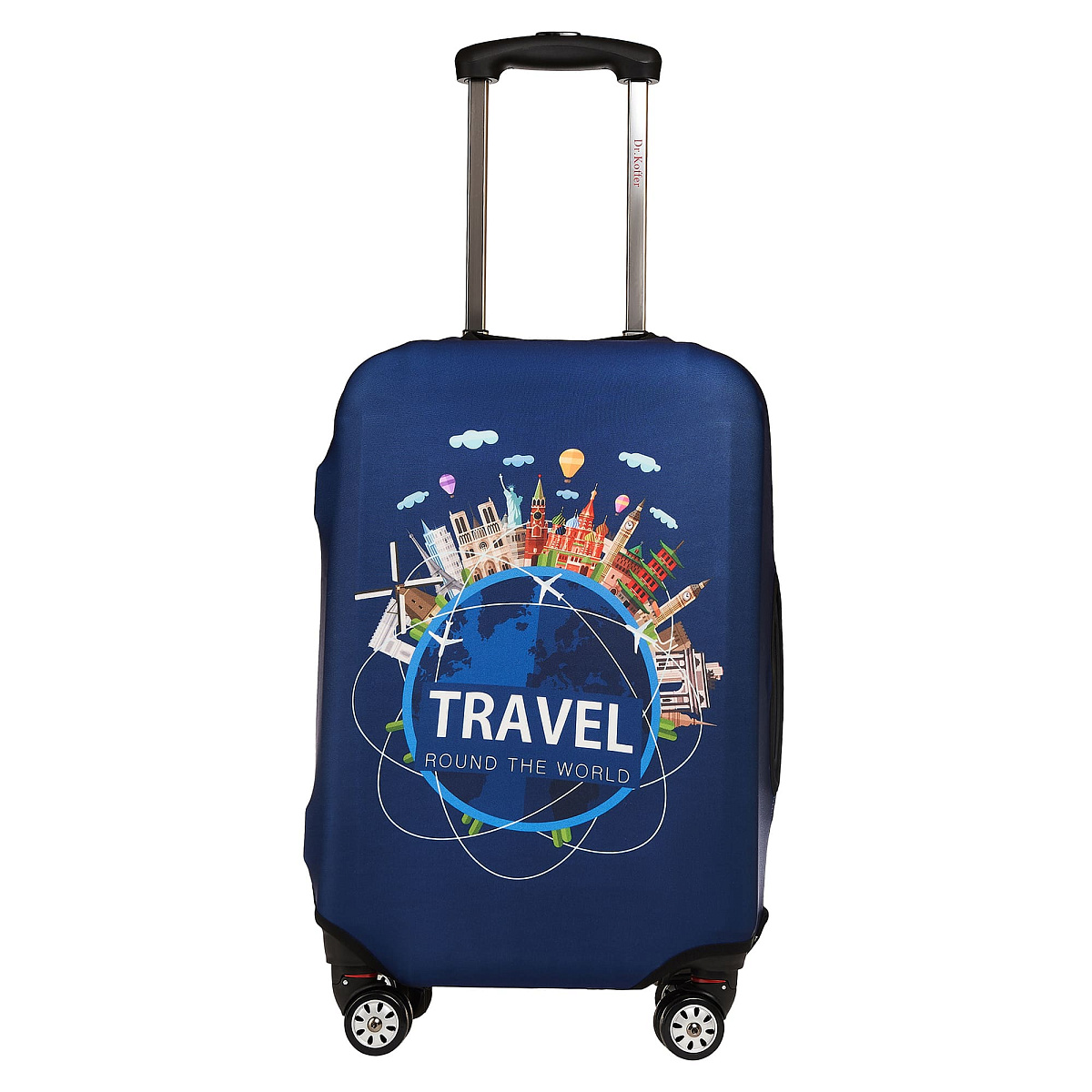 Чехол для чемодана S Dr.Koffer синий с рисунком"TRAVEL"