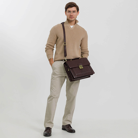 Портфель Dr.Koffer из натуральной кожи темно-коричневый