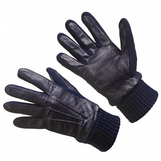 Мужские перчатки из темно-синей кожи с трикотажными манжетами Dr.Koffer H720019-41-60