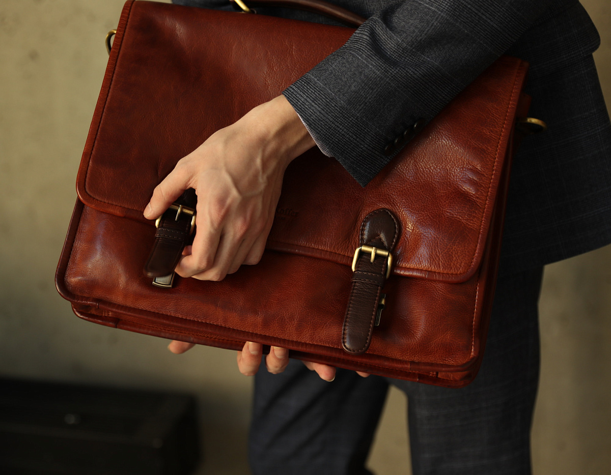 Портфель Dr.Koffer из натуральной кожи светло-коричневый