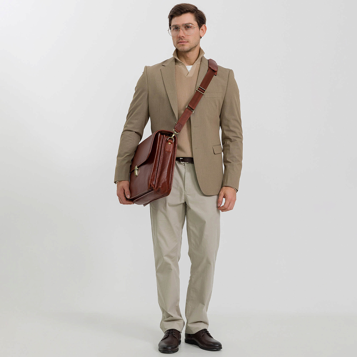 Портфель Dr.Koffer из натуральной кожи светло-коричневый