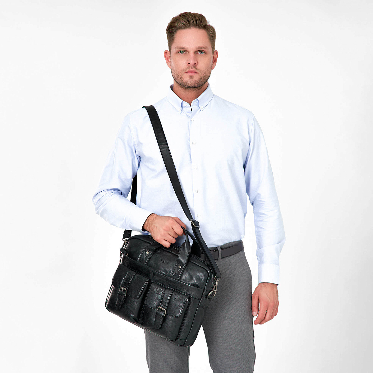 Деловая сумка Dr.Koffer из натуральной кожи черная