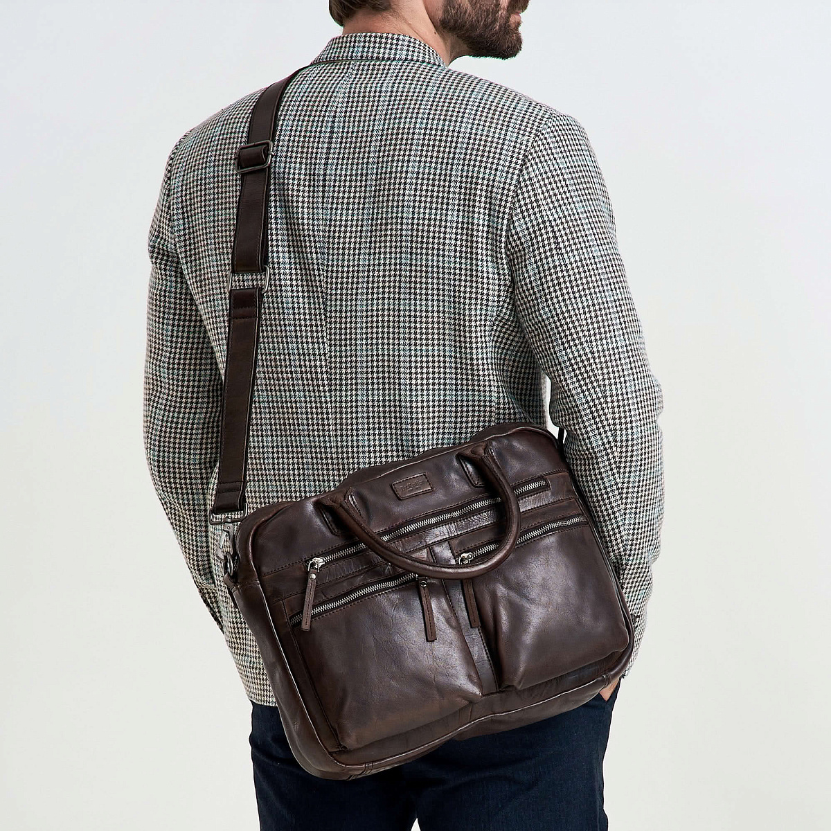 Деловая сумка Dr.Koffer из натуральной кожи темно-коричневая