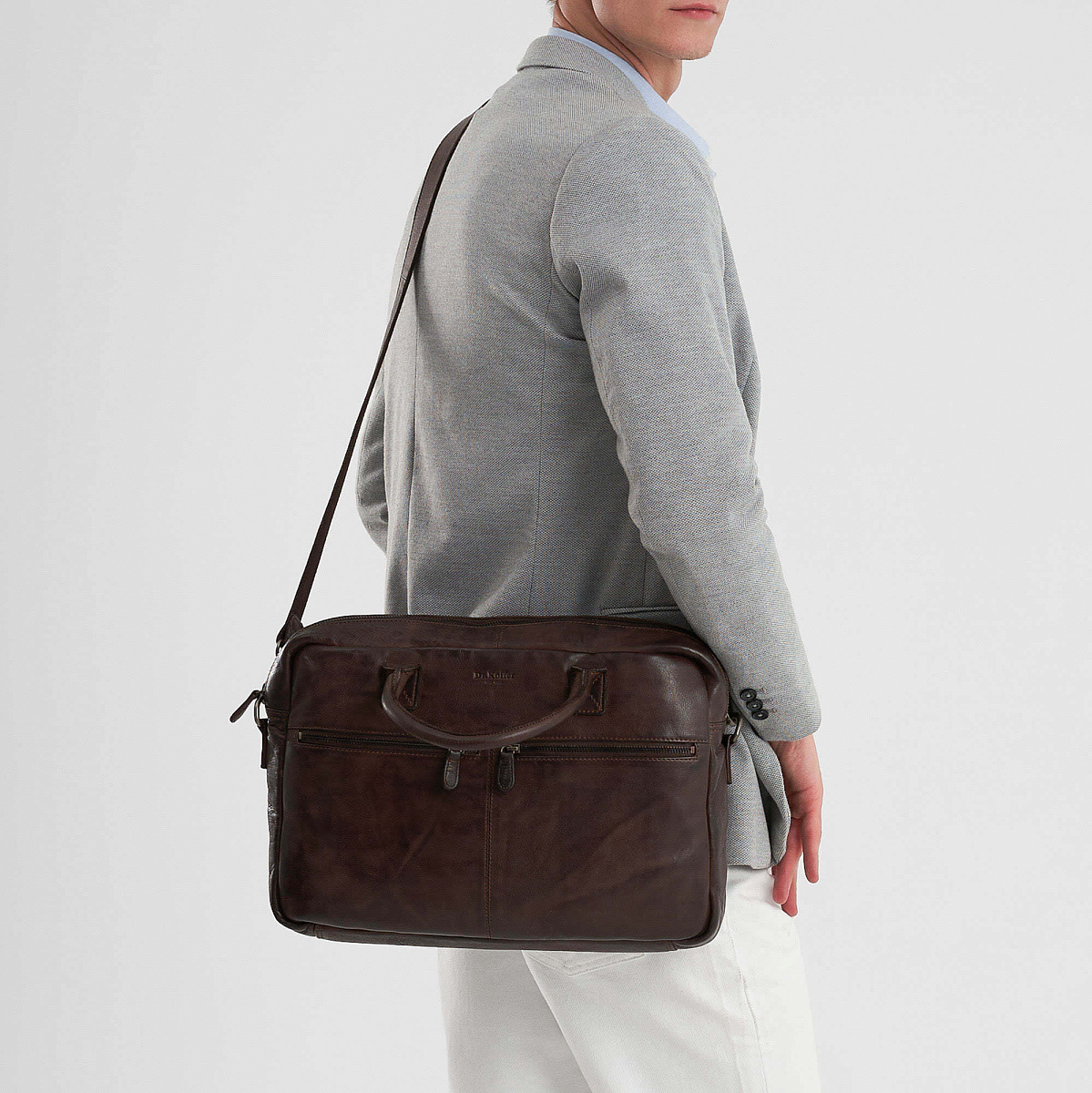 Деловая сумка Dr.Koffer из натуральной кожи темно-коричневая