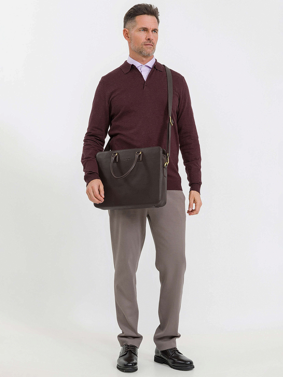 Деловая сумка Dr.Koffer из натуральной кожи темно-коричневая