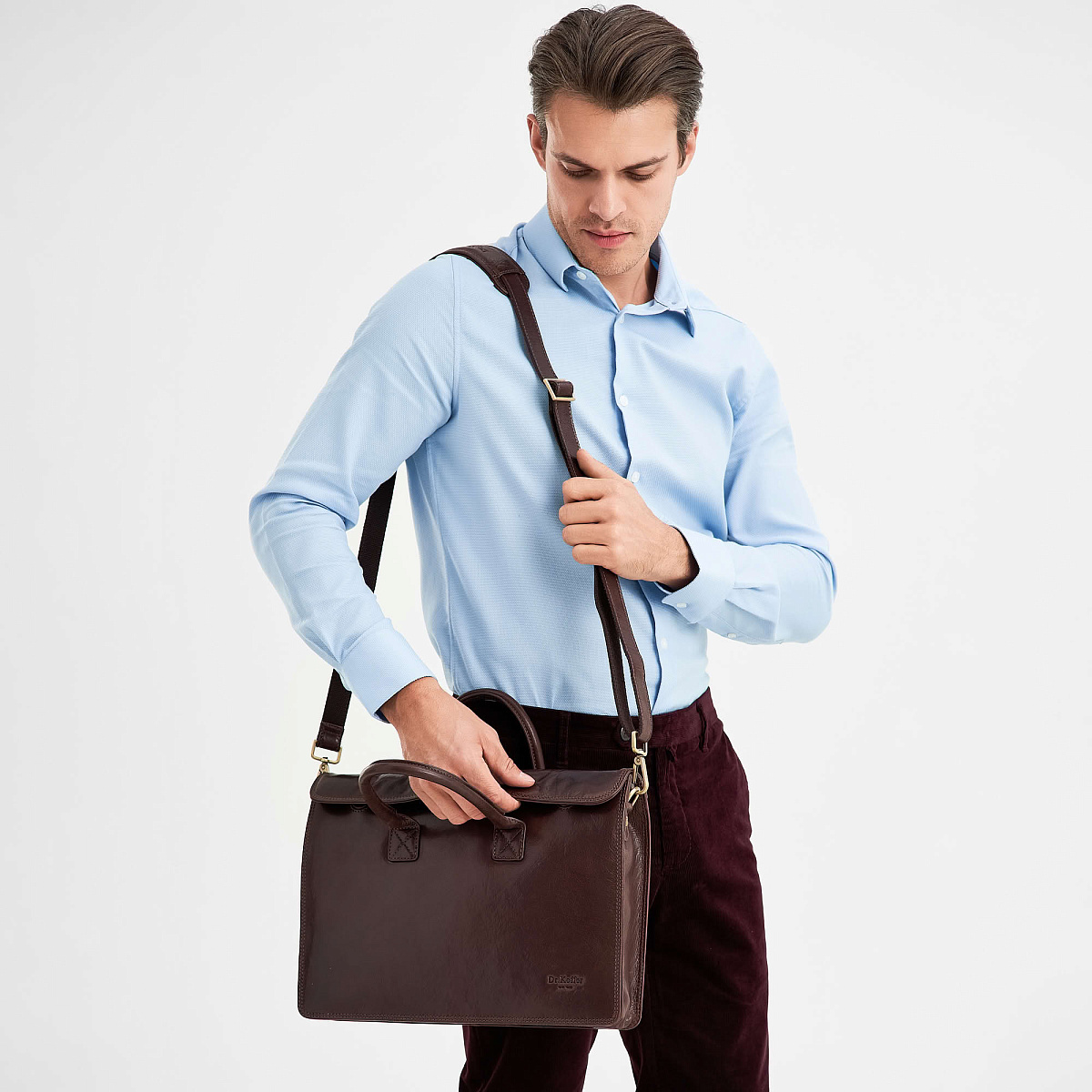 Деловая сумка Dr.Koffer из натуральной кожи темно-коричневая
