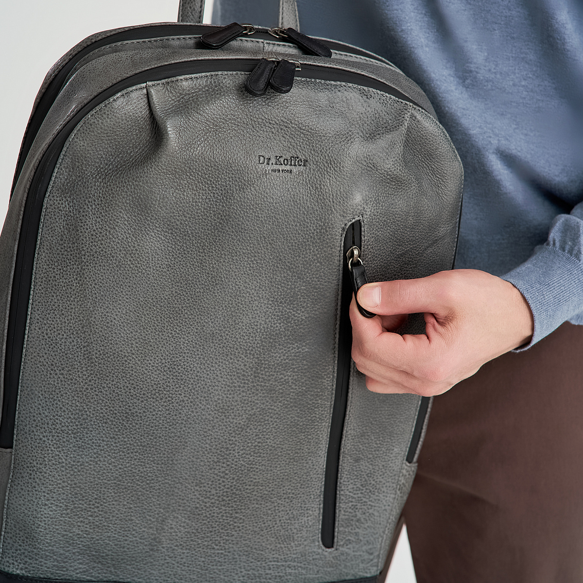 Рюкзак Dr.Koffer из натуральной кожи серый