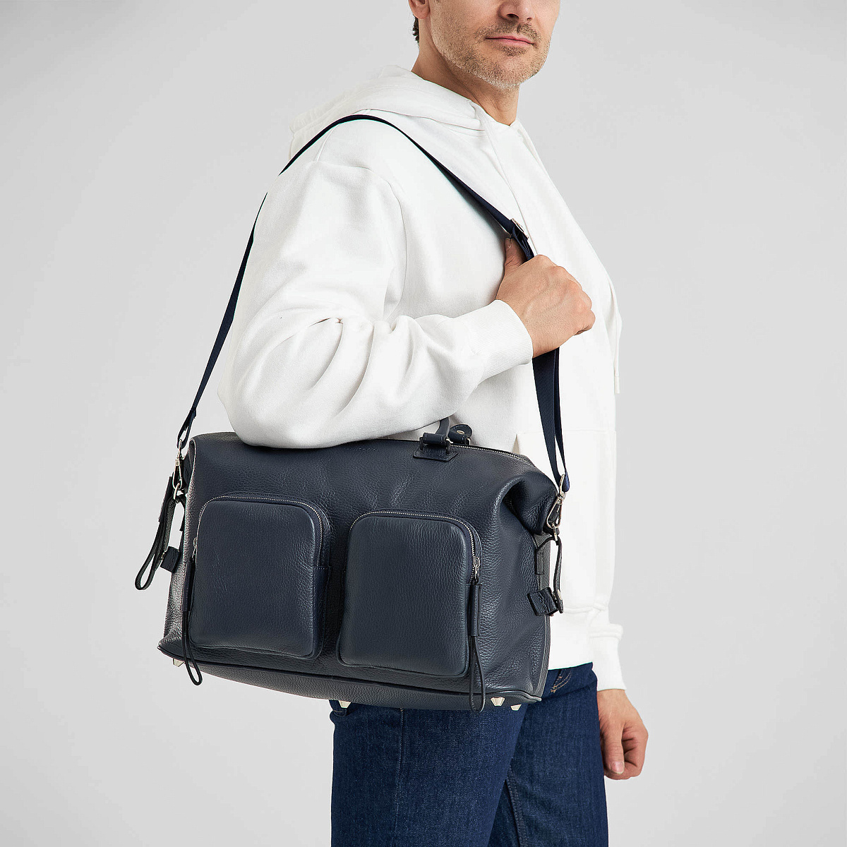 Сумка дорожная Dr.Koffer из натуральной кожи синяя