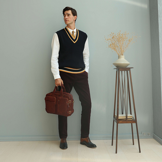 Деловая сумка Dr.Koffer из натуральной кожи коричневая