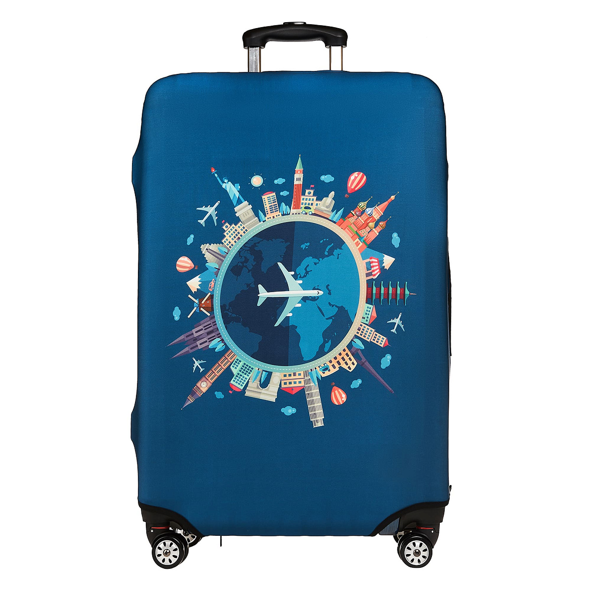 Чехол для чемодана L Dr.Koffer синий с рисунком"TRAVEL"
