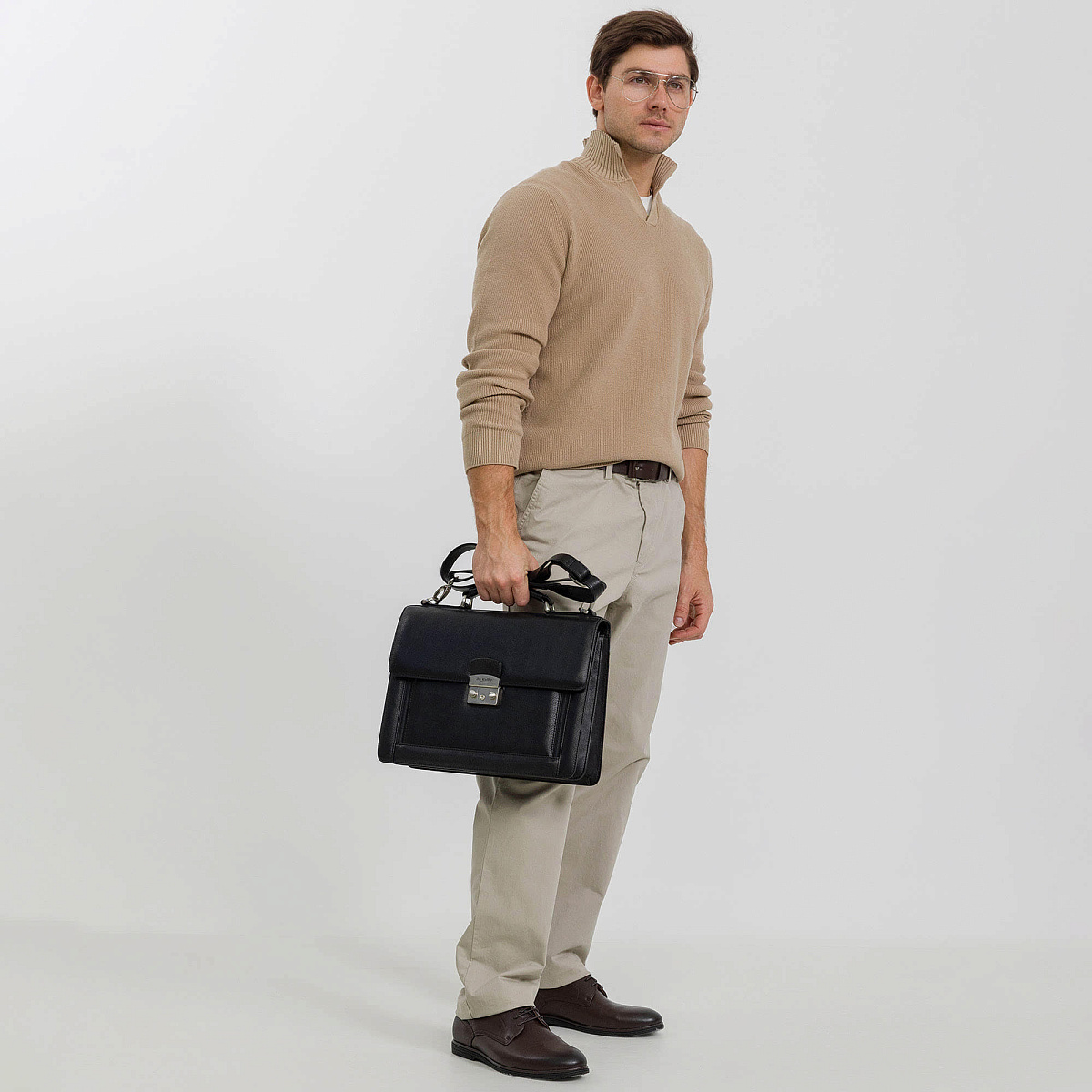 Портфель Dr.Koffer из натуральной кожи черный