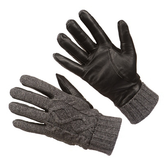 Мужские перчатки из черной кожи и серого вязаного трикотажа Dr.Koffer H710058-41-77