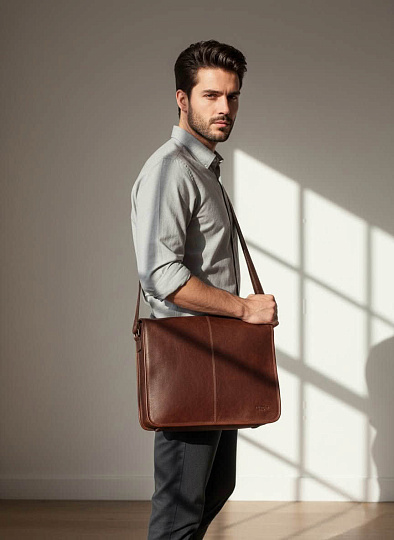 Деловая сумка Dr.Koffer из натуральной кожи темно-коричневая