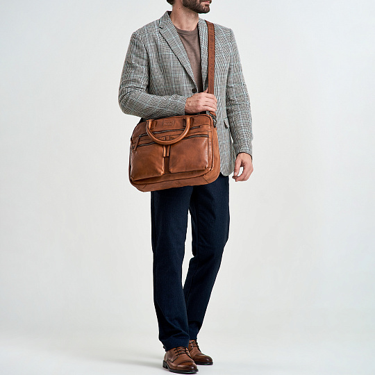 Деловая сумка Dr.Koffer из натуральной кожи коричневая