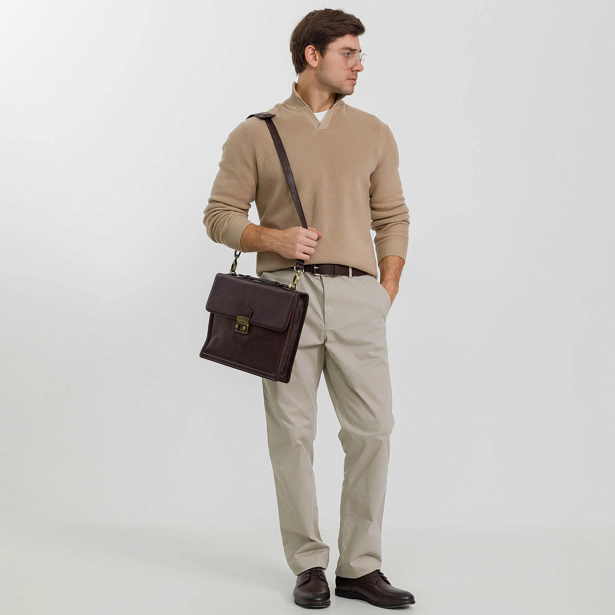 Портфель Dr.Koffer из натуральной кожи темно-коричневый