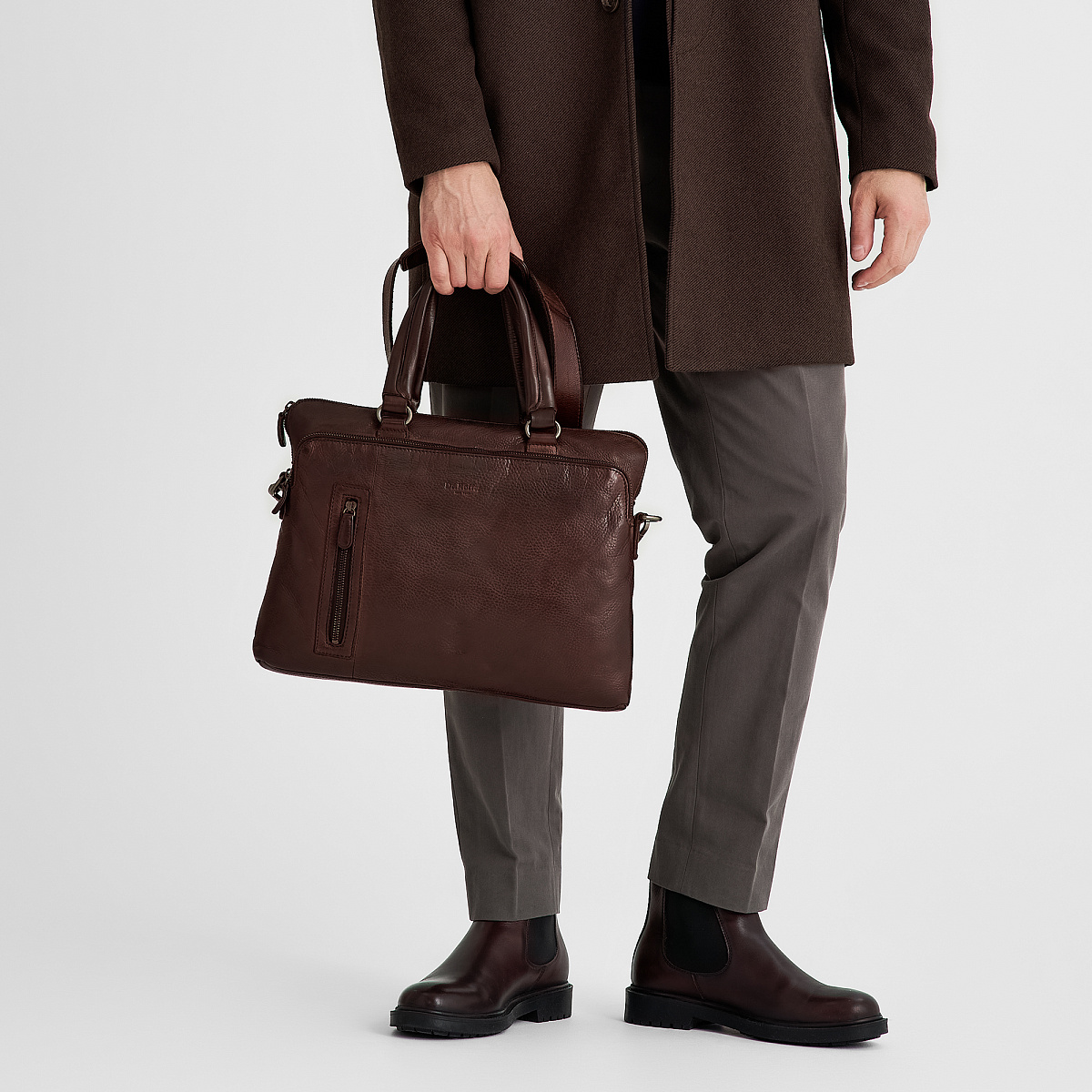 Деловая сумка Dr.Koffer из натуральной кожи темно-коричневая