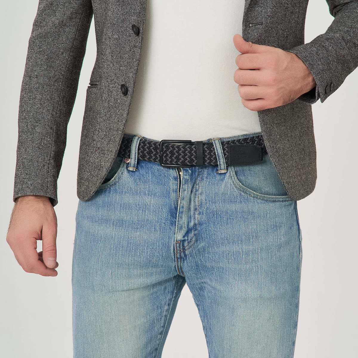 Ремень Dr.Koffer из натуральной кожи и текстиля черно-серый