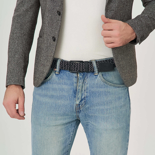 Ремень Dr.Koffer из натуральной кожи и текстиля черно-серый