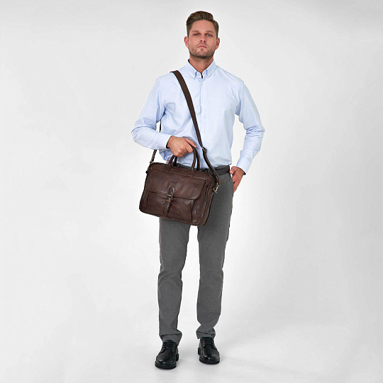 Деловая сумка Dr.Koffer из натуральной кожи темно-коричневая