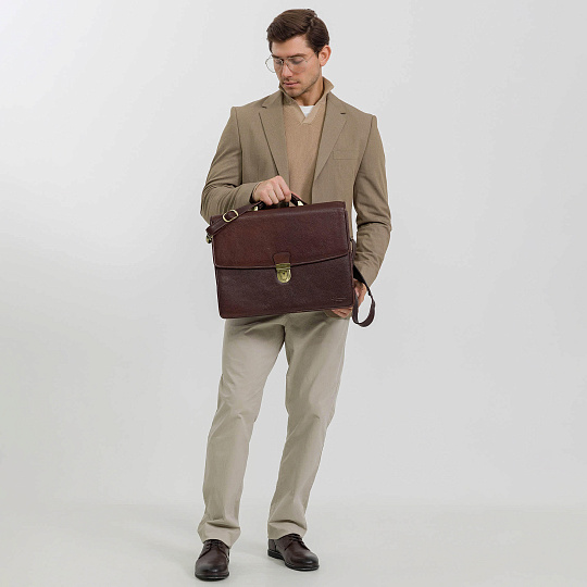 Портфель Dr.Koffer из натуральной кожи темно-коричневый