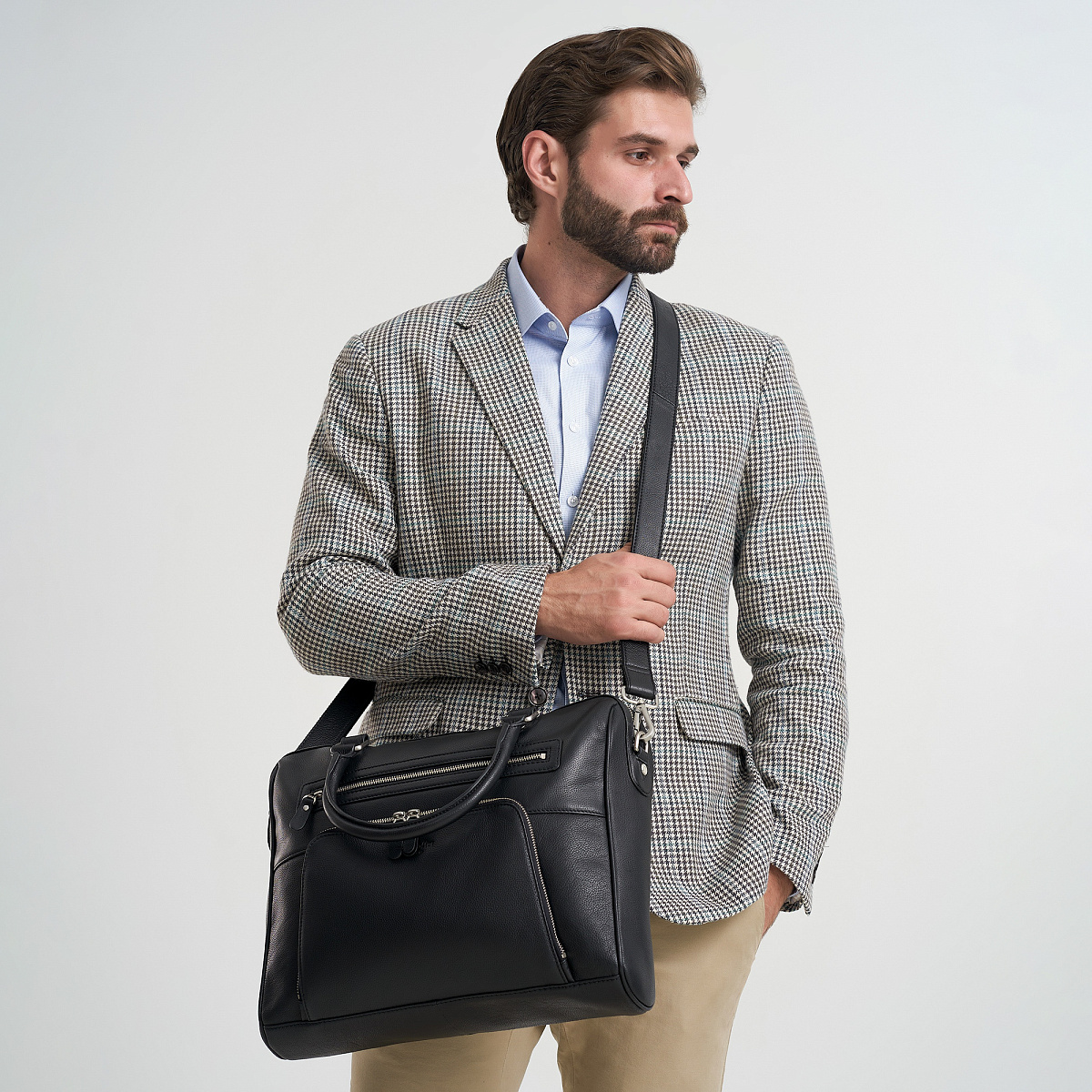 Деловая сумка Dr.Koffer из натуральной кожи черная