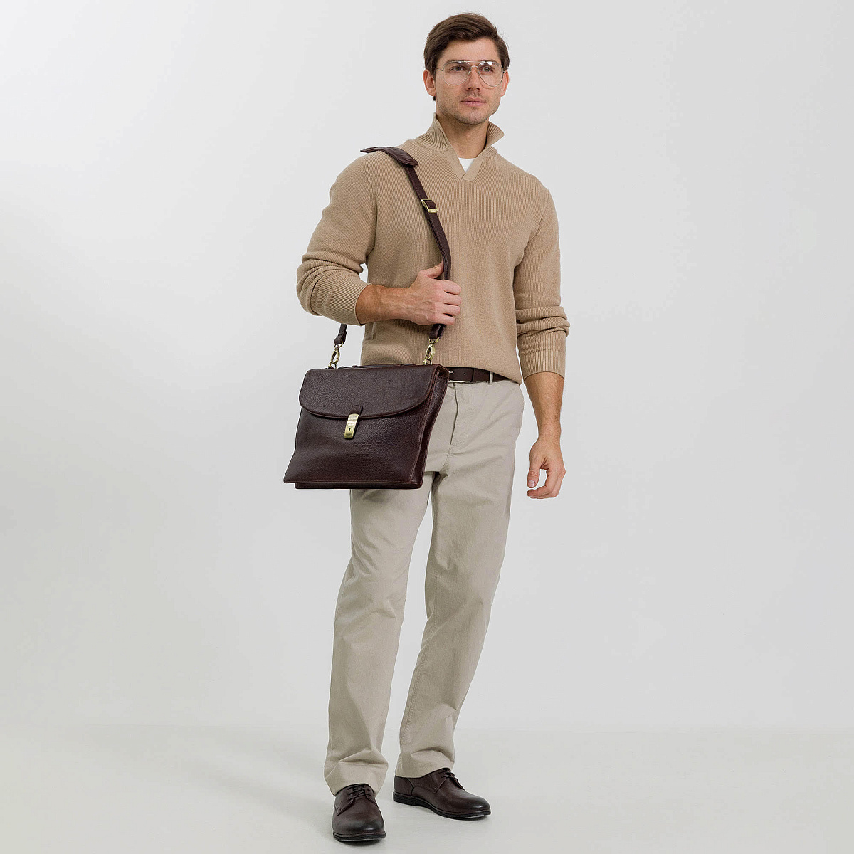 Портфель Dr.Koffer из натуральной кожи темно-коричневый